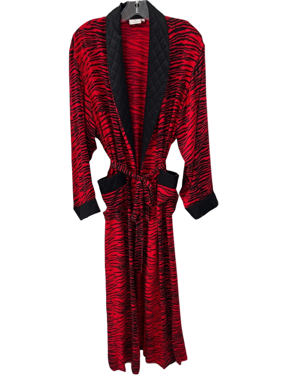 NK iMode Vintage 100% Silk Zebra Robe XL Maxi Red Black Quilted Elle Long Gown